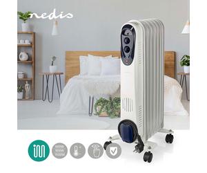 Élément chauffant mobile chauffage au mazout Radiateur chauffant à rouleaux, thermostat de protection contre les déclenchements, blanc, 3 niveaux 600/900/1500 w, LxHxP 24x62x31 cm, Nedis HTOI30WT7