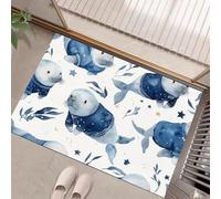 Élément D'Algues À L'Aquarelle Paillasson Interieur Entree 45 X 75 Cm, Thème Océan Amusant Tapis D'Entrée Antidérapant Et Lavable En Machine,Tapis De Sol Absorbantes Bleu Marine Pour Porte, Couloir
