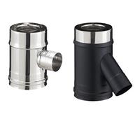 Element droit inox avec prise d'air pour poele a granules - PGI pour poeles a Pellets - Diametre 80/130 avec prise d'air a 90 - Finition : Inox