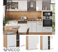 Vicco elément Haut de Cuisine Fame-Line, Blanc Haute Brillance/Chêne de Force doré, 60 cm
