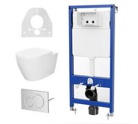 Élément mural basique + évier mural profond, abattant de WC complet avec système d'abaissement automatique et réservoir encastré, avec plaque de déclenchement, tapis d'insonorisation, silencieux