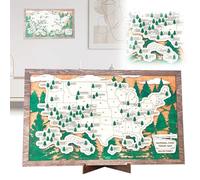 Élément ornemental domestique Carte de voyage des parcs nationaux des États-Unis, carte de voyage en bois, décoration murale pour la maison (Light blue, 30X45CM)
