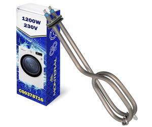 Elément Résistance Lave Linge 1200W 230V C00378716 pour Indesit | 2 Fusibles Thermiques - Code Original 482000088684 V10954225 - Garantie de 10 Ans - MONTERAL