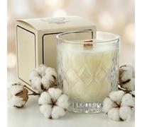 ELEMENT-TERRE - Bougie Parfumée en Verre Texturé, Grand Format, Design Vintage avec Mèche en Bois (FLEUR DE COTON)