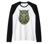 Elemental Folk Art Owl Symmetrical Mandala Bird Graphic Manche Raglan