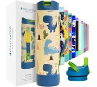 Elemental Iconic Pop Bouteille d'eau pour enfants - Bouteille isotherme à triple isolation en acier inoxydable avec couvercle à paille et poignée anti-stress - Bouteille d'eau en forme de dinosaure -