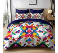 Éléments Aztèques Géométrie Blocs Couleur Housse de Couette - Parure de Lit 3 Pièces 100% Microfibre - Housse de Couette Imprimée 3D avec Fermeture Éclair - Linge de Lit Doux, Couleur, 140 x 200 cm