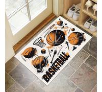 Éléments Basket-Ball Paillasson Interieur Entree 60 X 90 Cm Tapis Antidérapant Lavable en Machine Absorbant Tapis D'Entrée Intérieur Chien pour Entrée, Porte Couloir, Blanc Style Graffiti