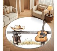 éLéMents de Cow-Boy DessinéS à La Main Tapis Rond 120 cm Intérieur & Extérieur Doux Antidérapant Lavable en Machine, Blanc Tapis Décoratif de Style Moderne pour Salon Chambre Salle à Manger