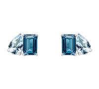 Elements Gold GE2473 Toi Et Moi Topaze Bleu Clou Earrings IN 9ct or Blanc