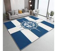 Éléments Nautiques Rayures Boussole Imprimé, Bleu Marine Blanc Doux À Poils Courts Tapis Antidérapant pour Chambre Cuisine Salle De Bains Hôtel Restaurant Tapis - Nettoyage Facile 60 x 90 cm