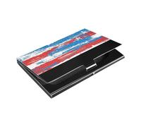 Elements Of The American Flag Porte-cartes de visite fin avec étui en cuir et acier inoxydable avec porte-cartes pour homme ou femme