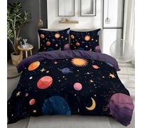 Éléments Spatiaux Ciel Étoilé Corps Célestes 3D Imprimé Housse de Couette Parure de Lit 1 Personnes 90 x 190 cm, Bleu Marine Microfibre Ensemble de Literie avec Housses de Couettes Taies d'oreillers