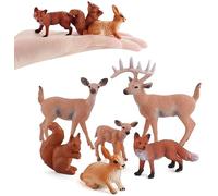 elemhome Lot de 6 figurines d'animaux de la forêt sauvage réalistes avec renne, renard, écureuil, lapin - Pour décoration de gâteau d'anniversaire