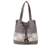 Eleoption Paracity Sac à main en toile de coton, à bandoulière, rétro, mode style décontracté, pour femme, fille, série double usage M-Girl, Gray