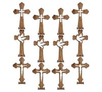 ELEOUTI 4 Ensembles Croix en Bois Marron avec Support Robuste, Décoration Rustique et Élégante pour Centre de Table Bureau ou Église, Ornement de Prière Catholique Délicat
