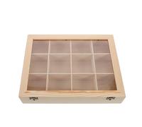 ELEOUTI Coffret de Rangement en Bois Naturel à 12 Compartiments avec Couvercle Transparent, Boîte de Présentation pour Spécimens Minéraux, Vitrine pour Collection de Roches, Organiseur