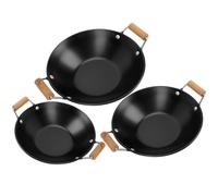ELEOUTI Ensemble de 3 Marmites Métalliques Noires pour Cuisson, Petit Wok Sec avec Surface Polie et Résistance à L'usure, pour Camping et Restaurants Hot Pot