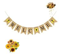 ELEOUTI Guirlande de Fleurs en Lin Suspendue Plafond Bannière de Bienvenue Tournesol de Queue D'hirondelle, Réutilisable Lot de 2 Sets de Sets pour Décoration de Fête