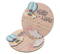 ELEOUTI Lot de 2 Panneaux Ronds en Bois Naturel pour Annonce Naissance Bébé - Accessoires Photo Souvenir du Premier Jour et Prénom - Décoration Shower Bleu Clair - Panneau Nominatif