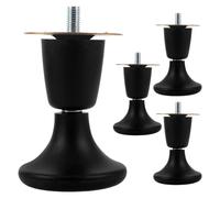 ELEOUTI Lot de 4 Pieds de Meubles en Plastique Noir Résistants, Pieds de Rechange Larges pour Canapé, Cadre de Lit et Table, Vis Filetée, Support Antidérapant et Protection