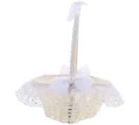 ELEOUTI Panier à Fleurs de Mariage en Dentelle Forme Cœur Blanc Petit Panier Tissé la Main 17x21 Cm Demoiselle D'honneur Léger et Réutilisable Accessoire Décoratif pour Cérémonie et Fête