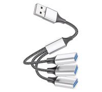 ELEOUTI Répartiteur USB 3 Voies Argenté Câble D'extension USB 1 Mâle vers 3 Femelles pour Ordinateur Portable Chargeur et Transfert de Données et Disques Durs Usage Mobile et Bureau