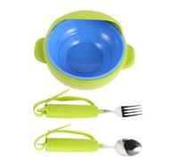 ELEOUTI Set de Couverts Lestés Anti-déversement pour Personnes Âgées Bol Vert en Acier Inoxydable et Silicone, Adapté pour Repas Assistés à Domicile et Rééducation