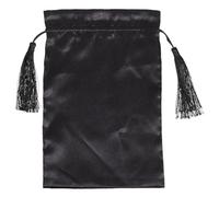 ELEOUTI Trousse Garnie en Tissu Noir avec Double Cordon Plat à Pompons, Pochette de Rangement Sécurisée pour Maquillage et Petits Objets, Adaptée aux Occasions Professionnelles