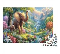éléphant 1000 Pièces Aquarelle Puzzle éléphants Waterfall Stream pour Adultes De Jeu pour Adultes Parfaitpourla Détente Paysagedes QuatreSaisons 70x50cm/1000pcs