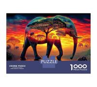 Éléphant 1000 Pièces Puzzle Classique en Carton Très Épais pour Améliorer Son Attention Éléphant Shadow Tree idéal pour Se Détendre chez Soi Ou comme Cadeau De Maison 52x38cm/1000pcs