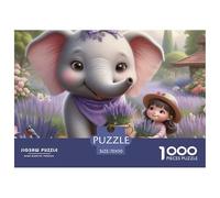 Éléphant 1000pcs pour Femmes et Hommes Bébé éléphant avec Une Fillette Tenant Un Pot. Jeu Familial Amusant et Stimulant. Idée Cadeau. 70x50 cm/1000pcs