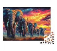 éléphant 1000pcs Thick Cardboard Couple Safari Sunset Vue Puzzle Mind Relaxation Educational Game Gift Ultra Difficult Challenge for Adult Partners 52x38cm/1000pcs