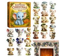 Elephant advent calendars 2026, 24 Day Christmas Countdown with 2D Acrylic | 24 Day Elephant advent calendars 2026, 2D Flat Acrylic Animal Ornaments Set for Christmas Tree & Holiday Decor