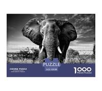 Éléphant Africain Puzzle 1000 Pièces Papier pour Adultes Décor Noir et Blanc Jeu de Puzzle 1000 Pièces Détente Décoration Maison 52x38cm/1000pcs
