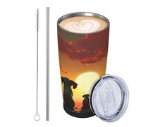 Elephant and Dog Watch The Sunset Gobelet fin de 591 ml avec couvercle et pailles, en acier inoxydable isotherme à double paroi étanche pour la maison, le bureau, l'extérieur