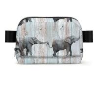 Elephant Art on Wood Square Sac banane tendance avec impression, tissu sergé résistant à l'eau, sac de poitrine ou sac ceinture, sangle réglable 65-120 cm pour homme et femme