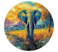 Éléphant au Coucher du Soleil 1000 Pièces Puzzle Circulaire Puzzles Classiques Pression Réduite Puzzle Jeu D'Intelligence Cadeaux 1000pcs (67.5x67.5cm)