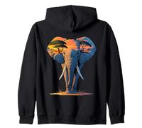 Éléphant au Coucher du Soleil - Paysage de Savane Artistique Sweat à Capuche