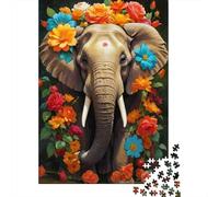 Éléphant avec des Fleurs 1000 Pièces Carton Extra Épais Puzzle De Bricolage Amants De Famille Jeu De Famille Amusant Et Stimulant Belle Décoration 52x38cm/1000pcs