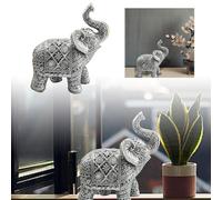 Éléphant avec tronc surélevé - Selle sculptée avec Riddhi et Siddhi - Soutien-gorge VGy900 (B, 13,8 cm)
