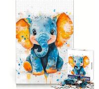 Éléphant bébé Aquarelle Puzzle 1000 pièces pour Adultes Exercice Mental, détente et Divertissement Cadeau Unique et Parfait (38x52cm)