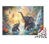 Éléphant Cascade Fleur Puzzle, 1000 Pcs pour Adultes Haute Qualité | 70x50cm Carton, Exercice Mental, Finition Surface Lisse, Amateurs De Puzzles, Réduction Du Stress