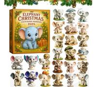 Elephant Christmas Countdown Wonders Calendrier de l'Avent 2025 24 jours avec mini ornements, pendentifs décoratifs de 5 à 7,5 cm (1 pièce)