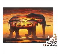 Éléphant Coucher Soleil Puzzle 1000 Pièces en Carton Épais Et Robuste,Jeu De Puzzle Classique Maintenir De La Mémoire pour Une Soirée Entre Amis,Ambiance Cocooning Hiver 38x26cm/1000pcs