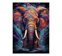 Éléphant Couleur Abstrait Puzzle, 1000 Pièces Jeu Intérieur Adulte | 52x38cm Carton, Exercice Cérébral, Ajustement Précis, Amateurs D'art, Réduction Du Stress