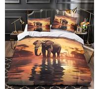 Éléphant d'Afrique Parure de Lit 3D Effet Microfibre Hypoallergique Ultra Douce Scène de faune sauvage du safari Housse de Couette Fermeture Éclair Respirante for Garçons Filles Single（135x200cm）