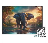 éléphant d'Afrique Puzzle 1000 Pièces en Carton Épais Et Robuste, Jeu De Puzzle Classique Maintenir De La Mémoire pour Une Soirée Entre Amis, Ambiance Cocooning Hiver 70x50cm/1000p