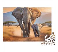 Éléphant dAfrique Puzzle 1000 Pièces Papier pour Adultes Savane au Coucher du Soleil Puzzle pour Famille Loisir Cadeau 38x26cm/1000pcs