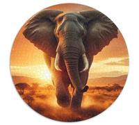 Éléphant dAfrique Puzzle 1000 Pièces Rond Papier Puzzle pour Adultes Paysage Coucher de Soleil